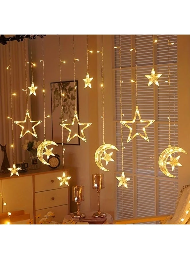Home Care 10 Hanging Curtain Lights (3 Meter), Assorted design  High & Low Moon Hugging Stars Design, Plug Operated Warm Light, Premium Color Box Packaging - Image 3